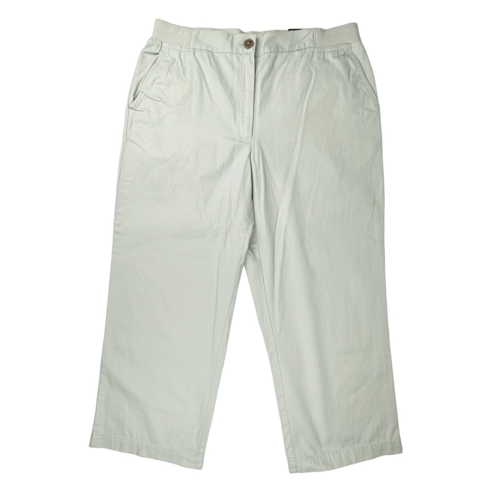 Lands' End Chino Pants Women's 12 Wide-Leg Ankle Cropped Light Stone Knit Waist